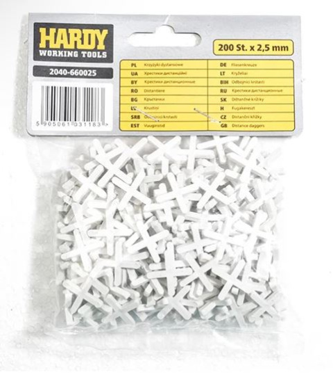 Krzyżyki do płytek Hardy 2,5mm 200 sztuk - glazura Krzyżyki do płytek Hardy 2,5mm 200 sztuk - glazura